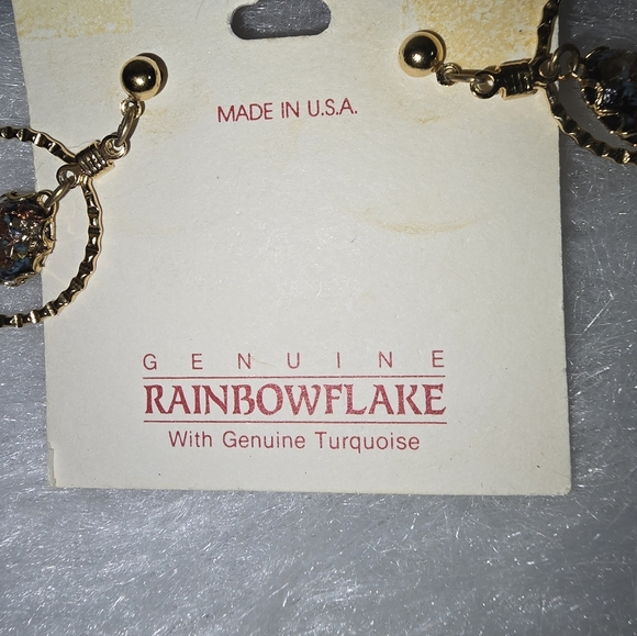 NEW Vintage Genuine Rainbowflake With Genuine Turquoise Earrings - Picture 4 of 5